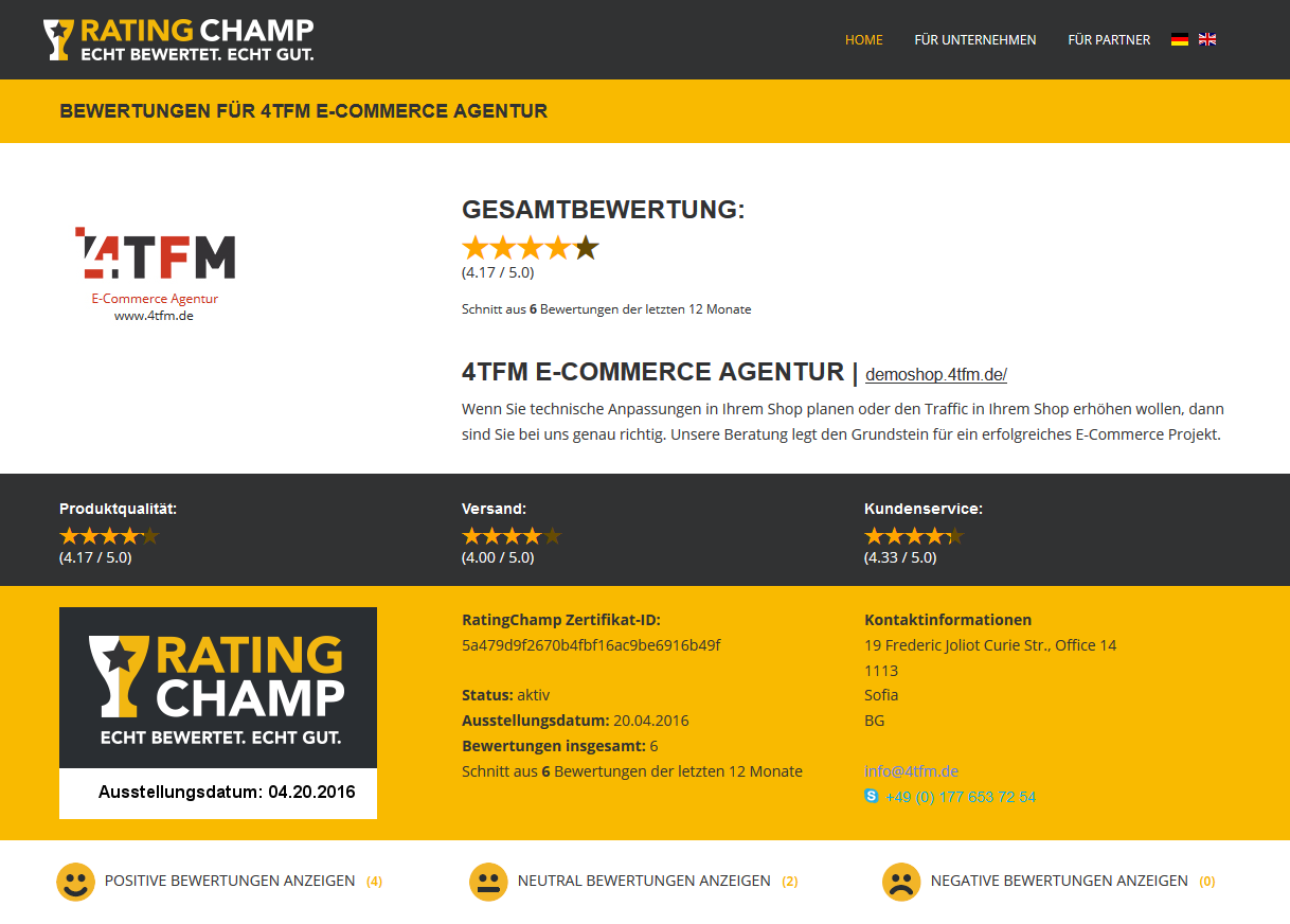 RatingChamp Profil-Seite