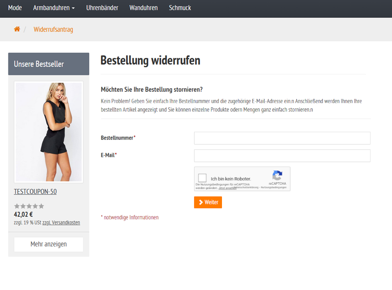 Widerrufsbutton für xt:Commerce-Shop - Seite 1