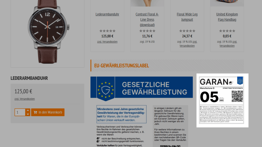 EU-Herstellergarantie-Labels in xt:Commerce